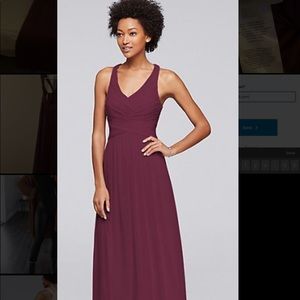 MESH LONG BRIDESMAID DRESS WITH CRISSCROSS BACK (WINE)